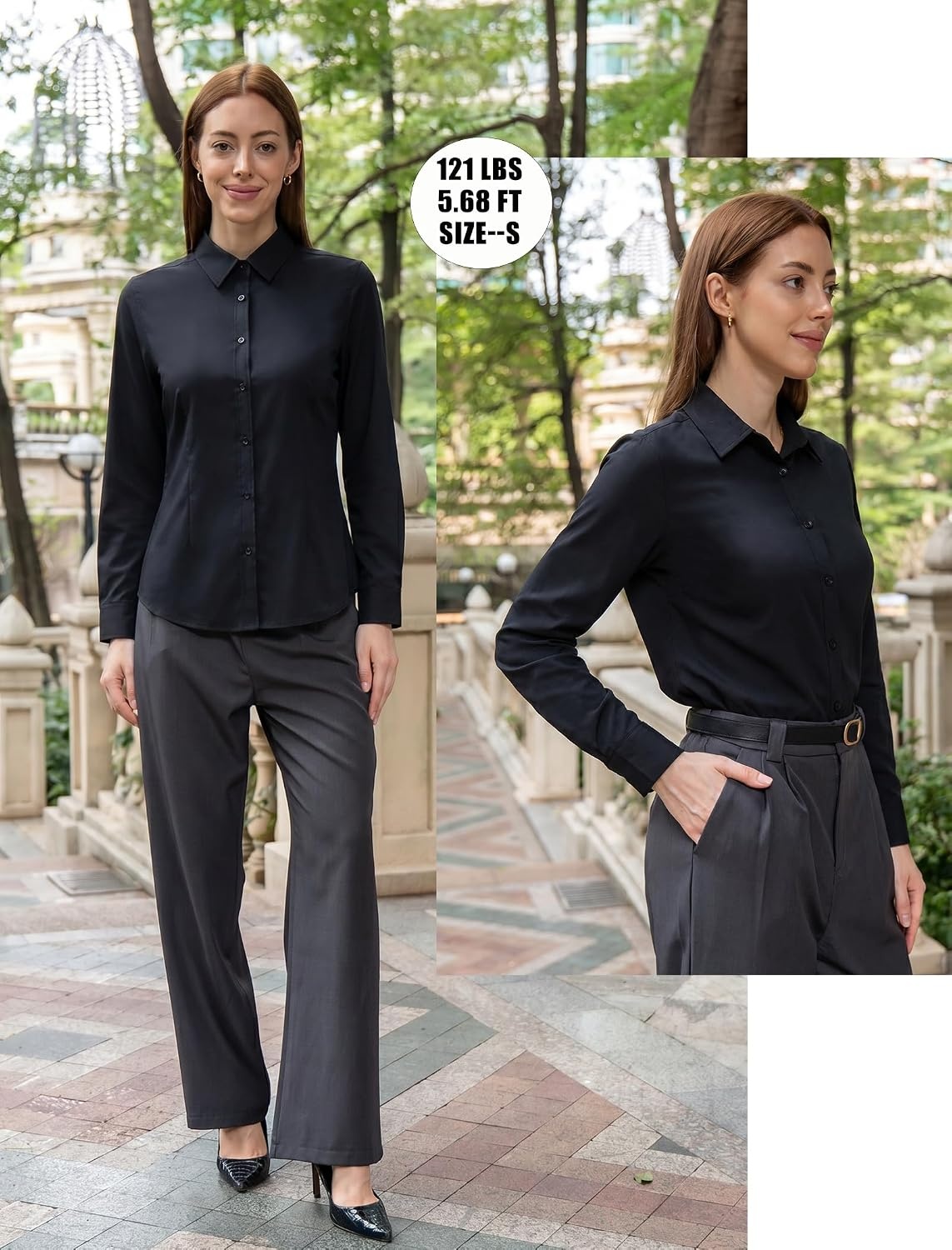 image:imageZeagoo Womens Wrinkle Free Button Down Shirts Long Sleeve Business TopsBlack