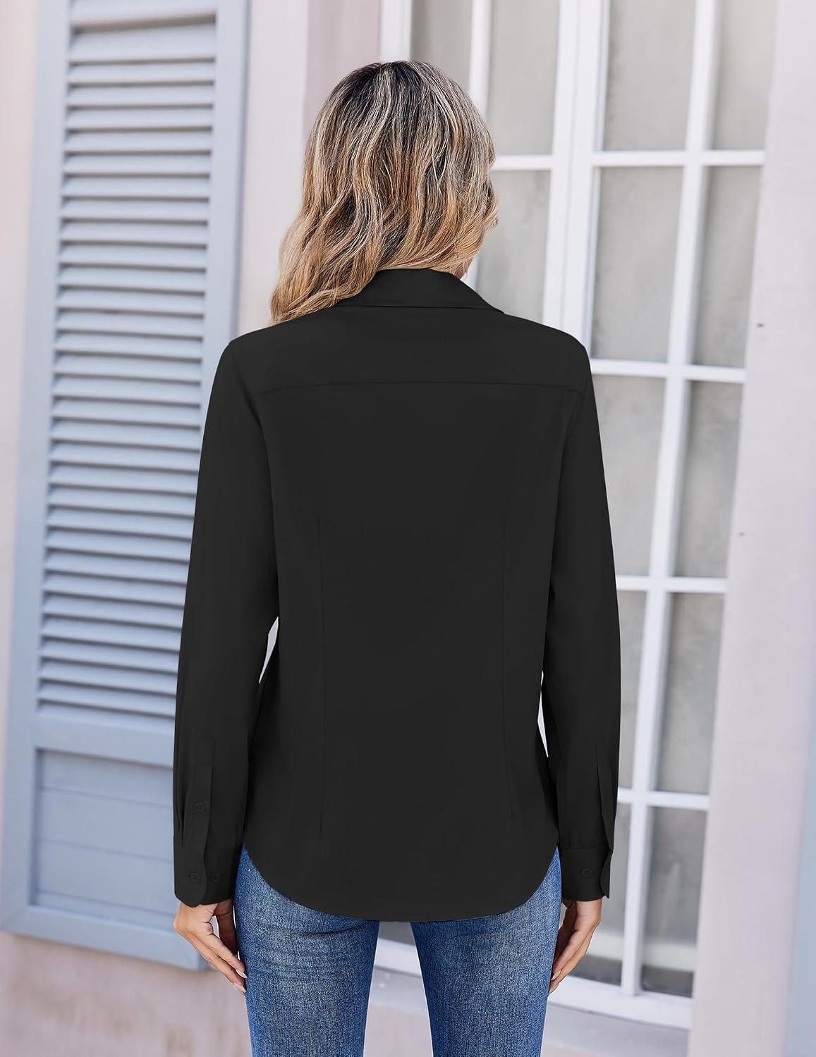 image:imageZeagoo Womens Wrinkle Free Button Down Shirts Long Sleeve Business TopsBlack