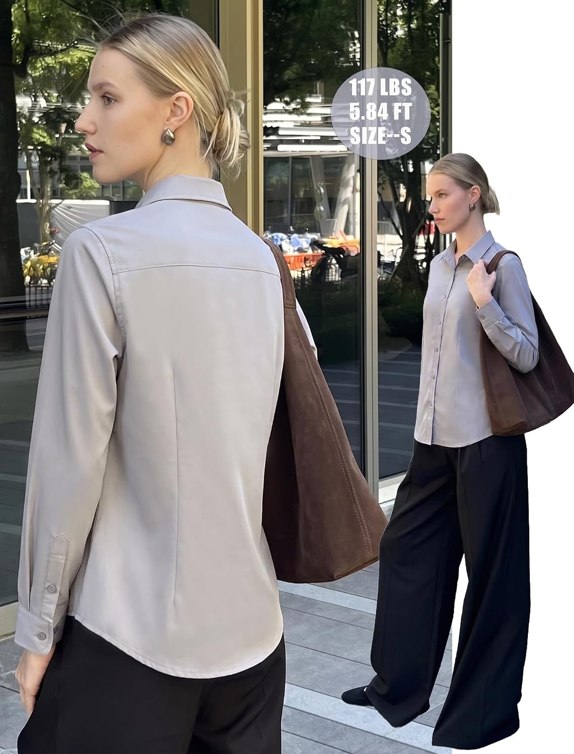 image:imageZeagoo Womens Wrinkle Free Button Down Shirts Long Sleeve Business TopsGrey