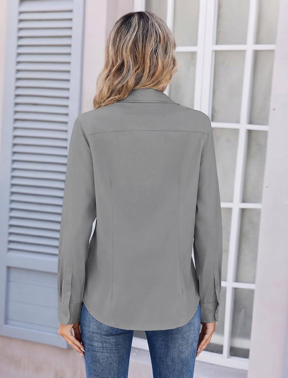image:imageZeagoo Womens Wrinkle Free Button Down Shirts Long Sleeve Business TopsGrey