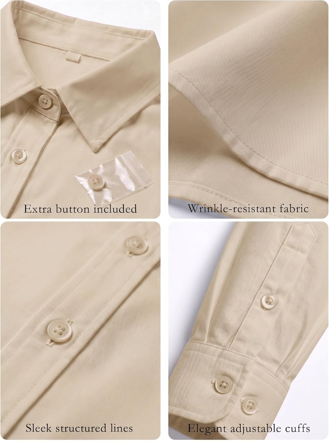image:imageZeagoo Womens Wrinkle Free Button Down Shirts Long Sleeve Business TopsKhaki