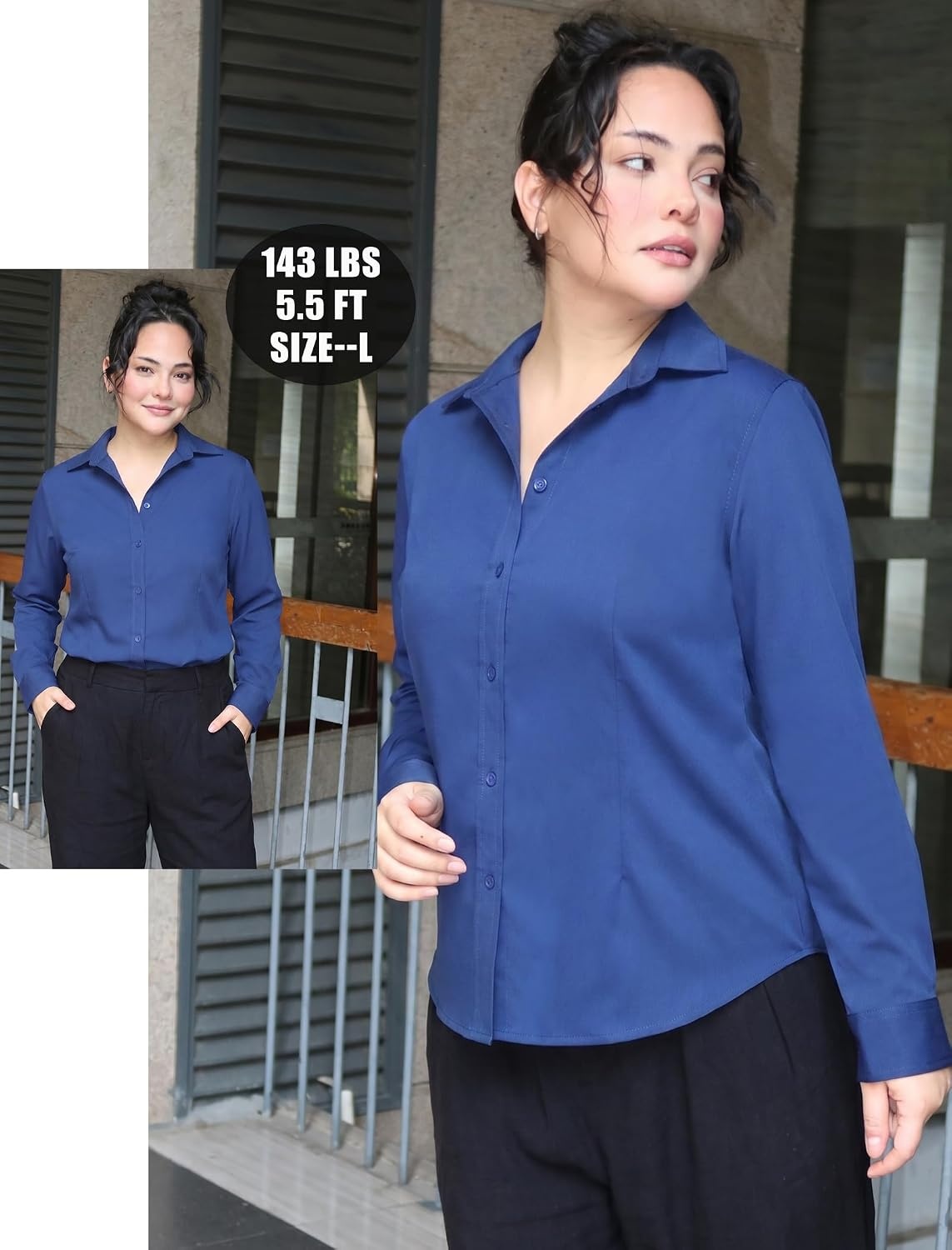 image:imageZeagoo Womens Wrinkle Free Button Down Shirts Long Sleeve Business TopsNavy Blue
