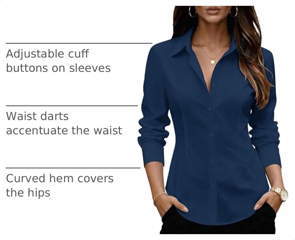 image:imageZeagoo Womens Wrinkle Free Button Down Shirts Long Sleeve Business TopsNavy Blue