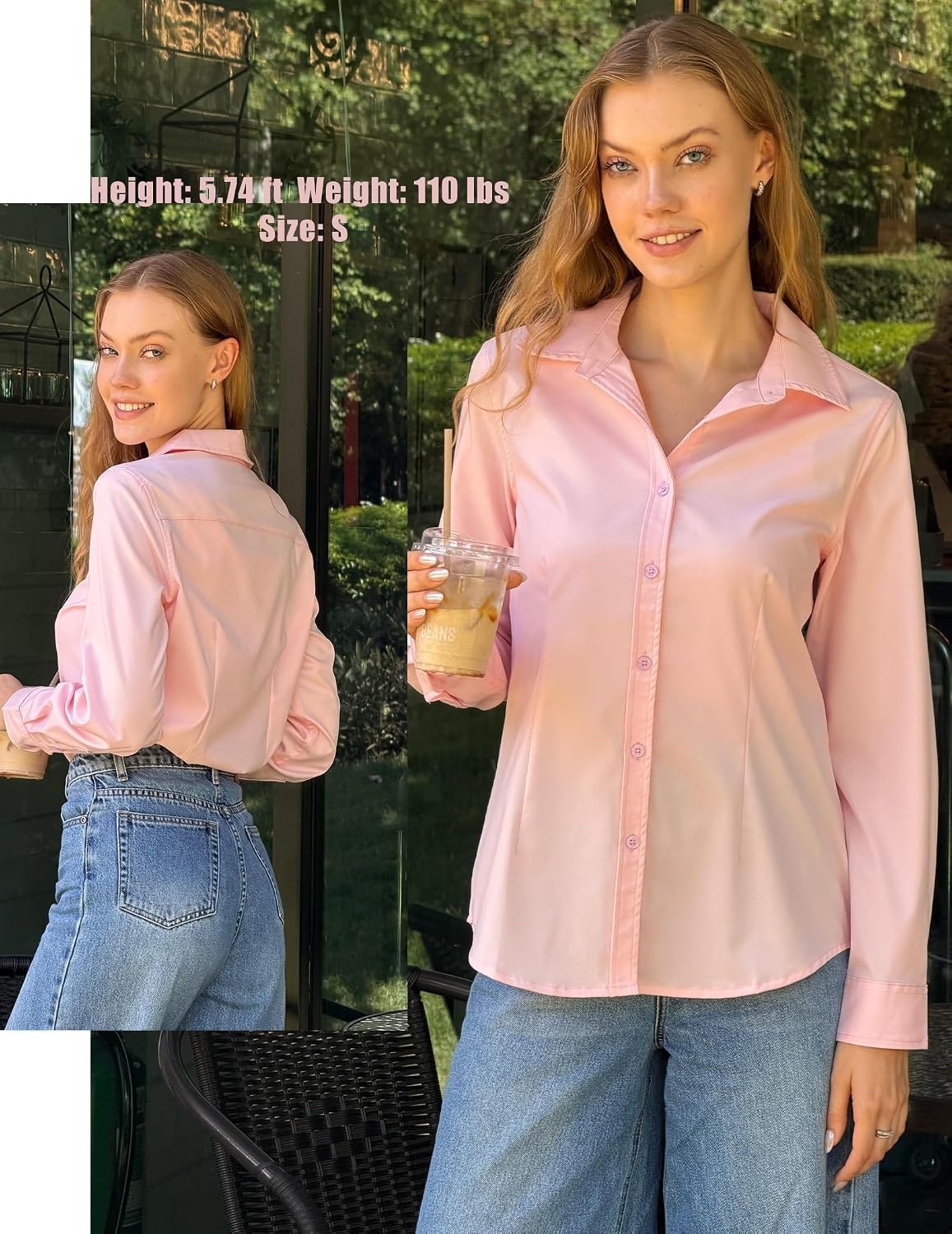 image:imageZeagoo Womens Wrinkle Free Button Down Shirts Long Sleeve Business TopsPink