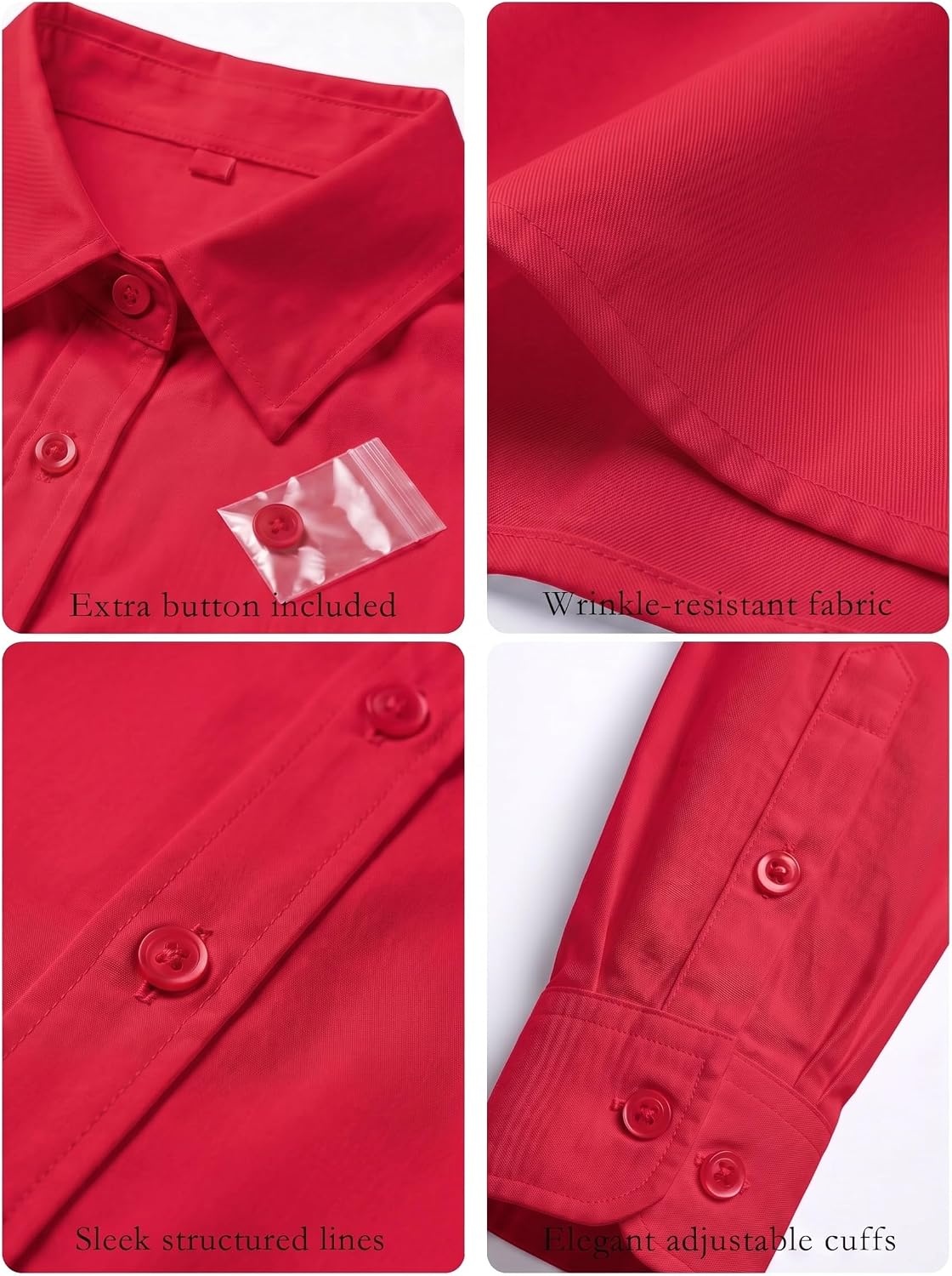 image:imageZeagoo Womens Wrinkle Free Button Down Shirts Long Sleeve Business TopsRed