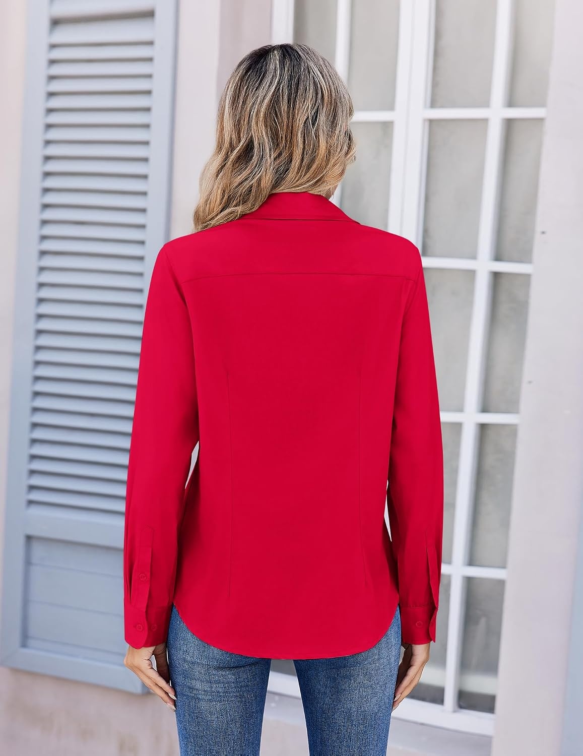 image:imageZeagoo Womens Wrinkle Free Button Down Shirts Long Sleeve Business TopsRed