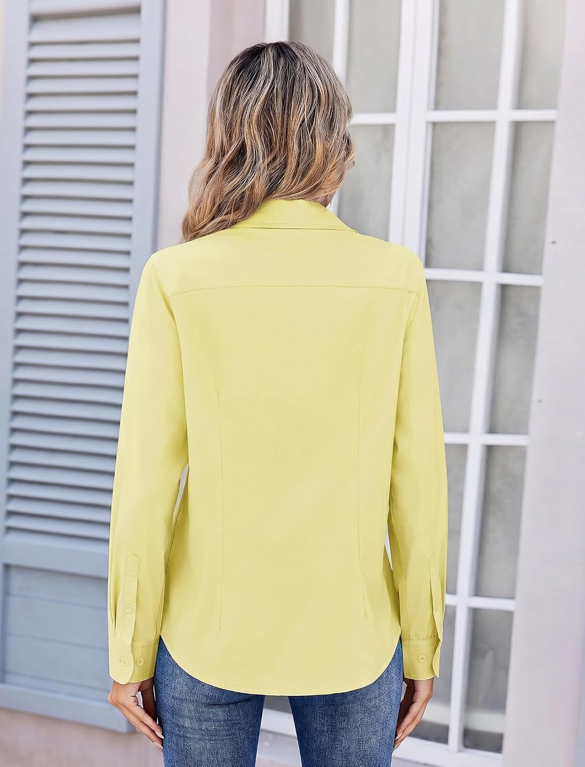 image:imageZeagoo Womens Wrinkle Free Button Down Shirts Long Sleeve Business TopsYellow