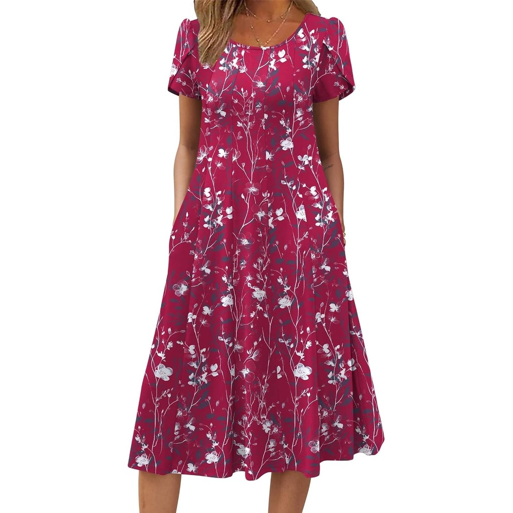 image:imageZEAGOO Womens Casual Dresses for Summer Short Sleeve Flare Midi Dress Loose Flowy Beach Sundress2601 Purple Floral
