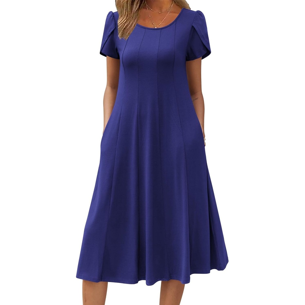 image:imageZEAGOO Womens Casual Dresses for Summer Short Sleeve Flare Midi Dress Loose Flowy Beach SundressNavy Blue