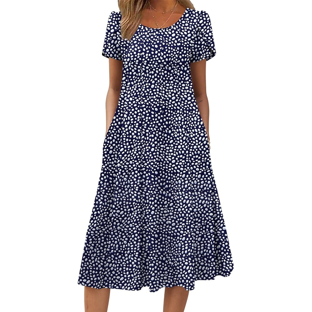image:imageZEAGOO Womens Casual Dresses for Summer Short Sleeve Flare Midi Dress Loose Flowy Beach SundressNavy Dot