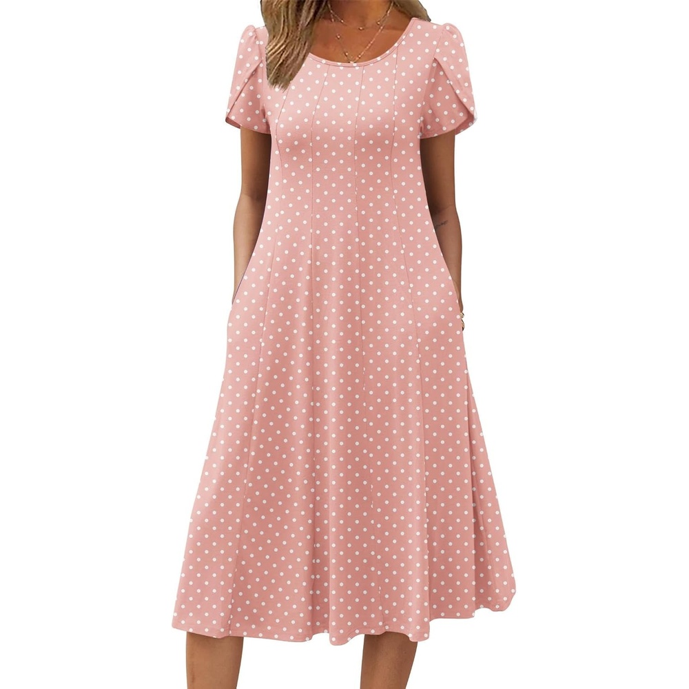 image:imageZEAGOO Womens Casual Dresses for Summer Short Sleeve Flare Midi Dress Loose Flowy Beach SundressPink Dot