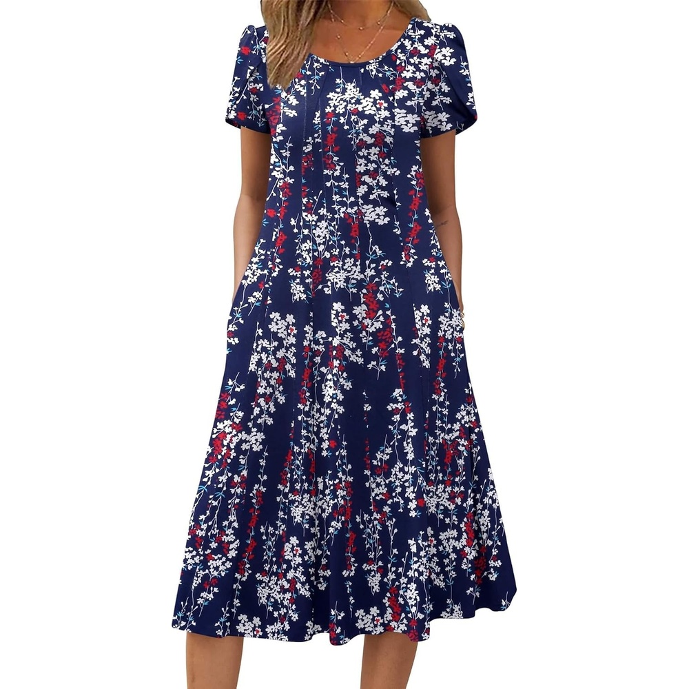 image:imageZEAGOO Womens Casual Dresses for Summer Short Sleeve Flare Midi Dress Loose Flowy Beach SundressPurple Floral