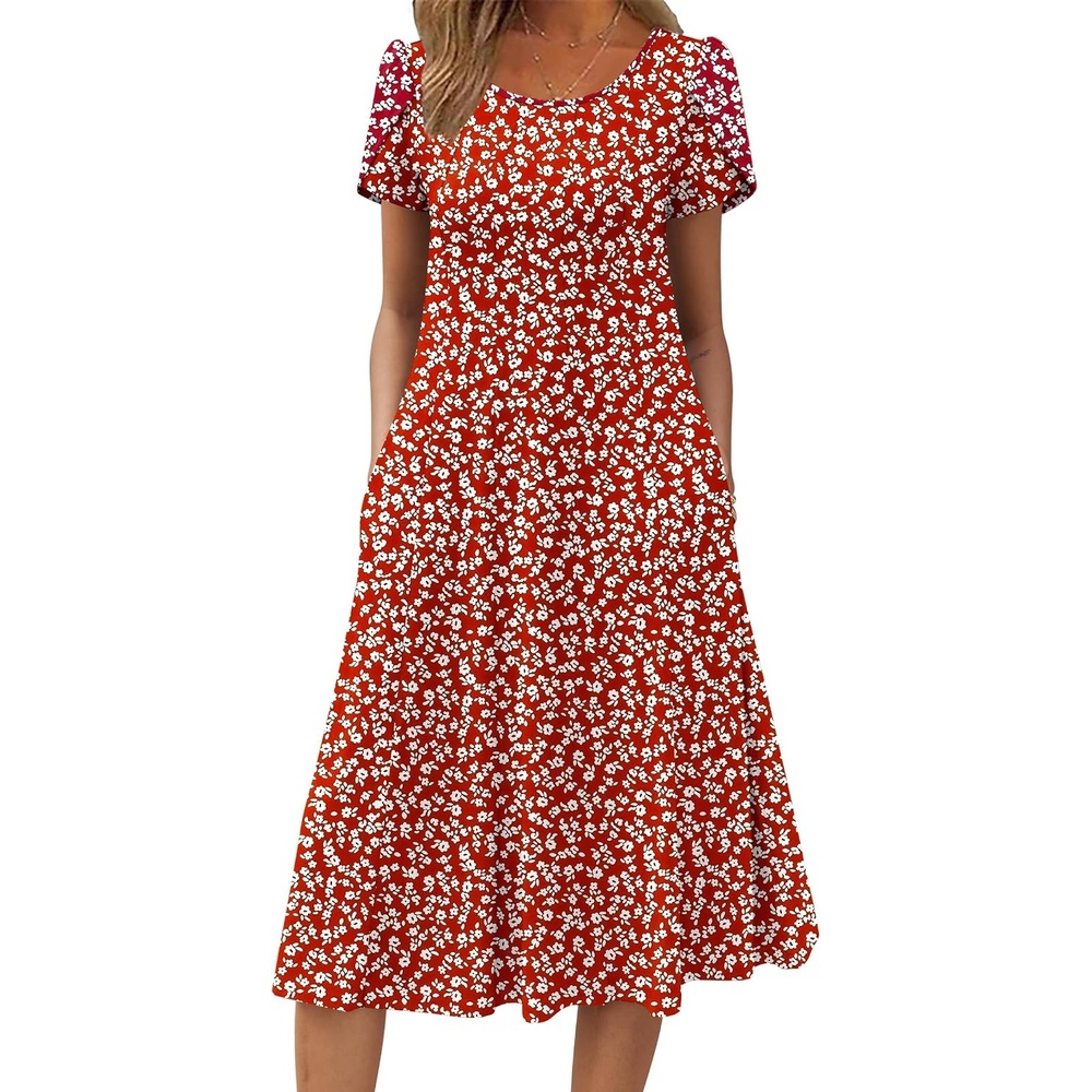 image:imageZEAGOO Womens Casual Dresses for Summer Short Sleeve Flare Midi Dress Loose Flowy Beach SundressRed Floral 02