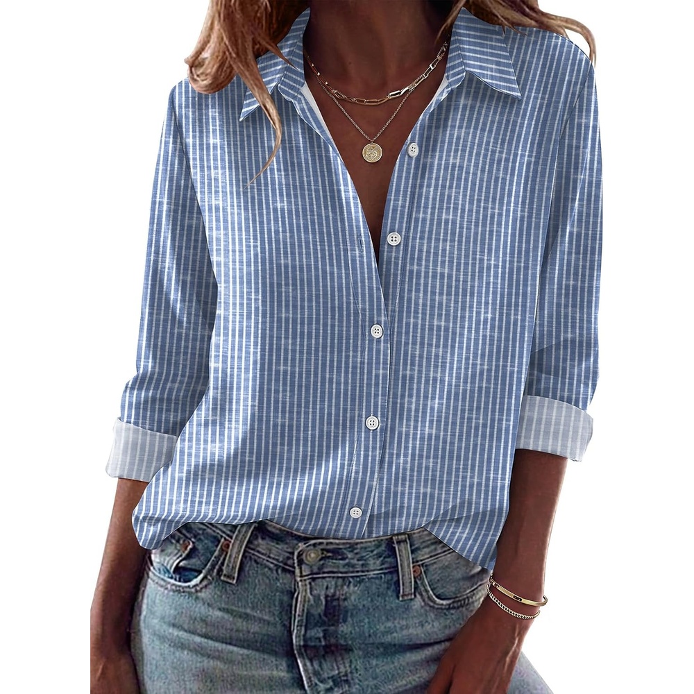 image:imageZeagoo Blouses for Women Dressy Casual Long Sleeve Button Down Shirts TopsBlue Stripes