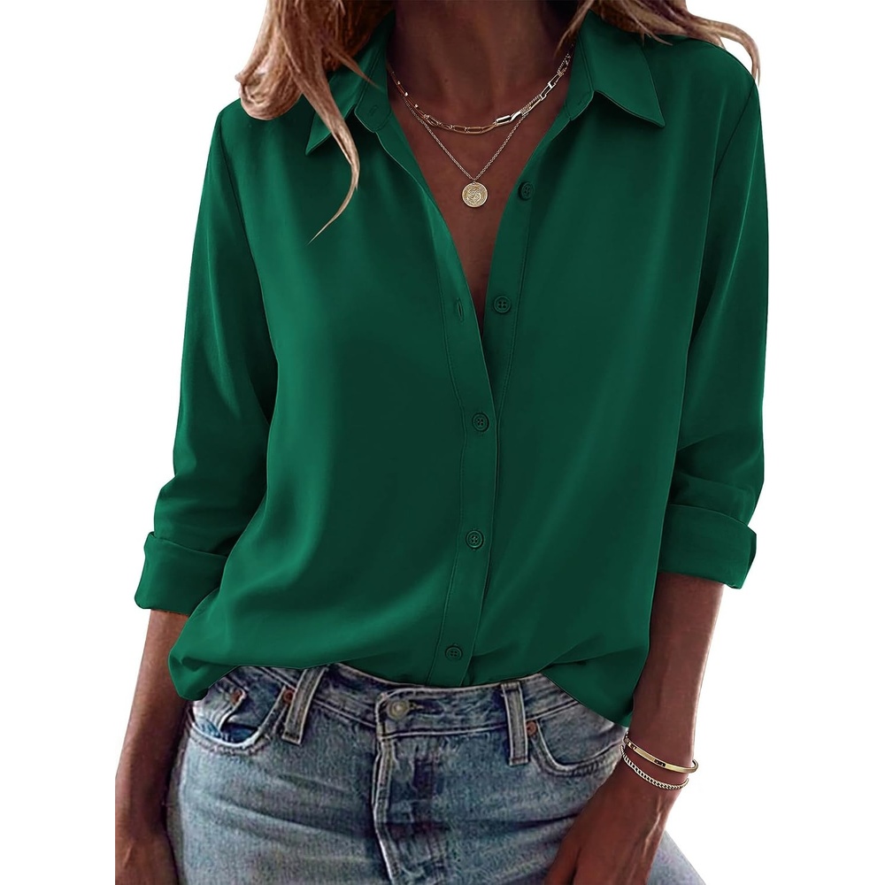 image:imageZeagoo Blouses for Women Dressy Casual Long Sleeve Button Down Shirts TopsGreen