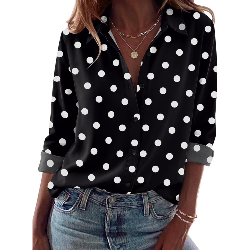 image:imageZeagoo Blouses for Women Dressy Casual Long Sleeve Button Down Shirts TopsPolka Dots Black