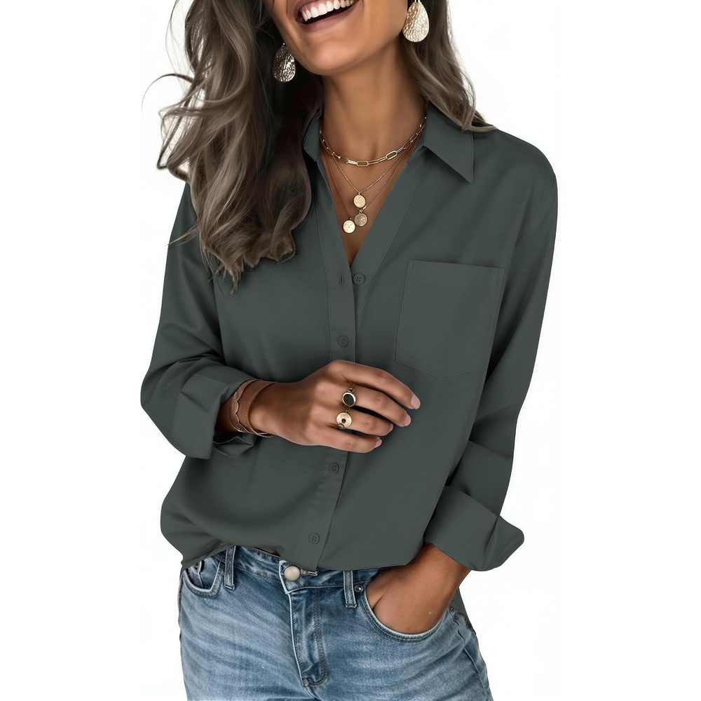 image:imageZeagoo Blouses for Women Long Sleeve Dressy Casual Button Down ShirtsArmy Green
