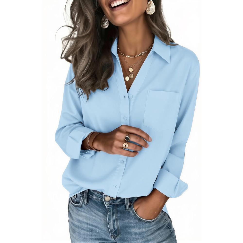 image:imageZeagoo Blouses for Women Long Sleeve Dressy Casual Button Down ShirtsLight Blue
