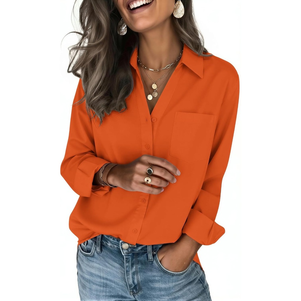 image:imageZeagoo Blouses for Women Long Sleeve Dressy Casual Button Down ShirtsOrange