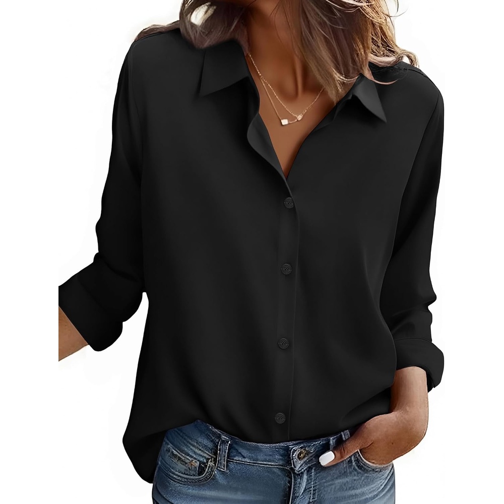image:imageZeagoo Button Down Shirt Women Long Sleeve Blouses Casual Tops Work OutfitsBblackstain Shield