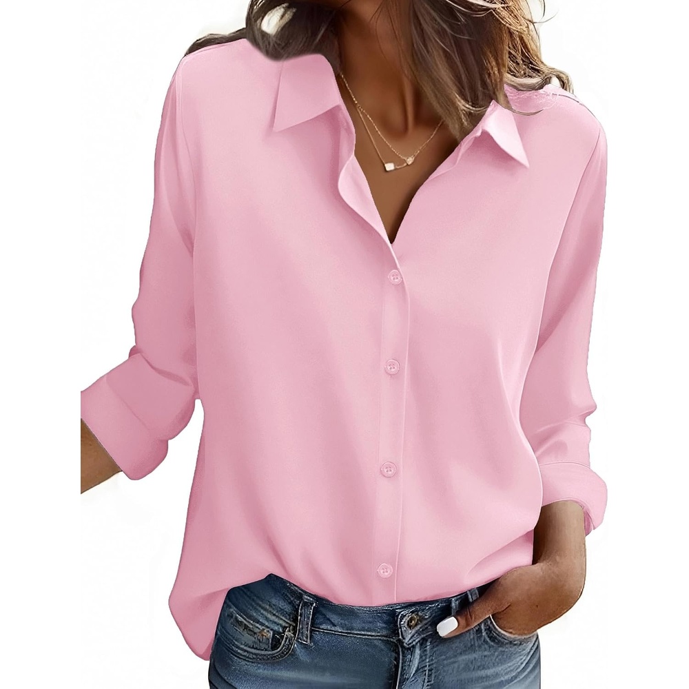 image:imageZeagoo Button Down Shirt Women Long Sleeve Blouses Casual Tops Work OutfitsCpinkstain Shield