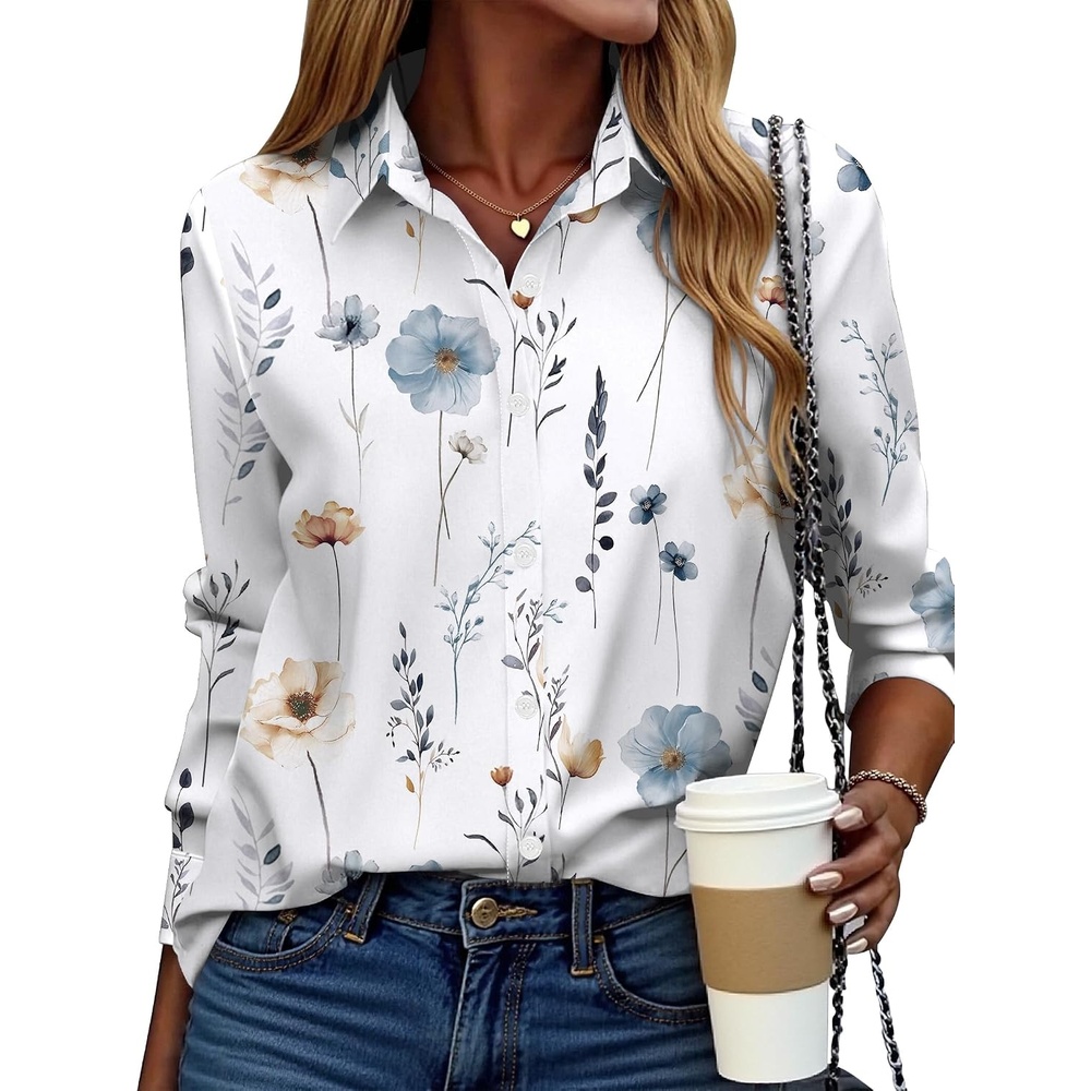 image:imageZeagoo Button Down Shirt Women Long Sleeve Blouses Casual Tops Work OutfitsFloral White