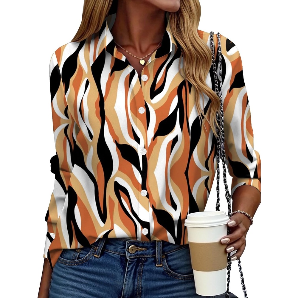 image:imageZeagoo Button Down Shirt Women Long Sleeve Blouses Casual Tops Work OutfitsMulticolor 123