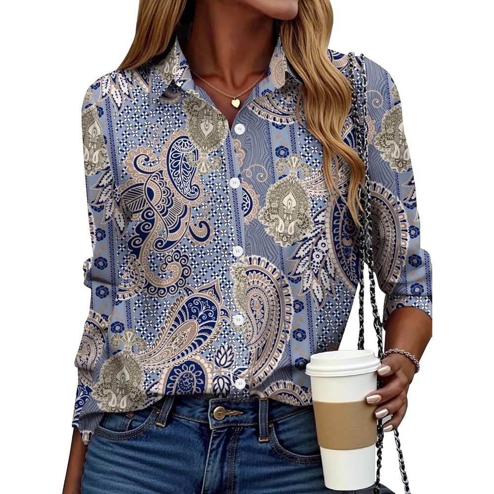 image:imageZeagoo Button Down Shirt Women Long Sleeve Blouses Casual Tops Work OutfitsPaisley Printed