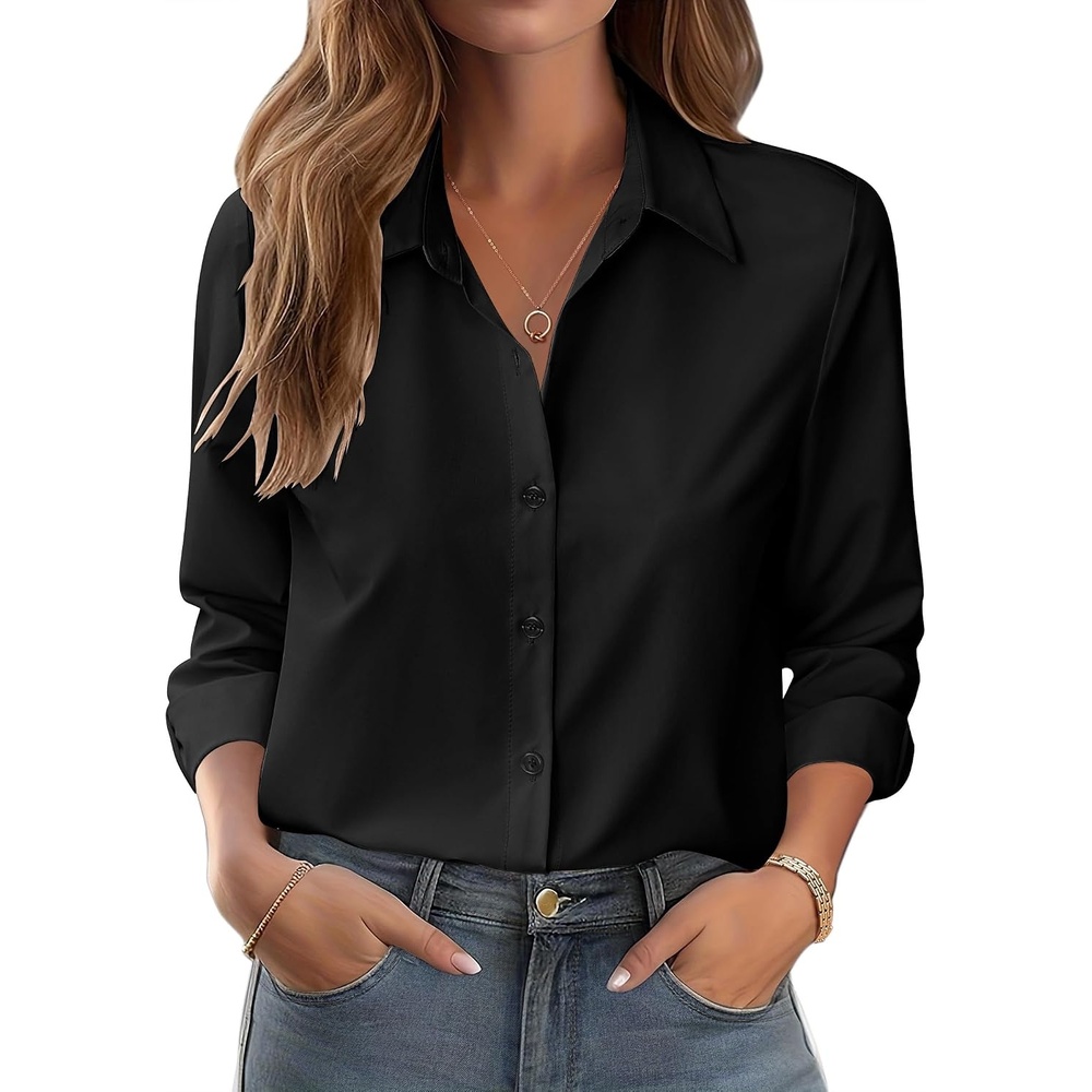 image:imageZeagoo Button Down Shirts for Women Dressy Printed Long Sleeve BlouseA Black