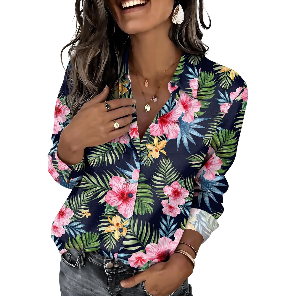 image:imageZeagoo Button Down Shirts for Women Dressy Printed Long Sleeve BlouseHf60
