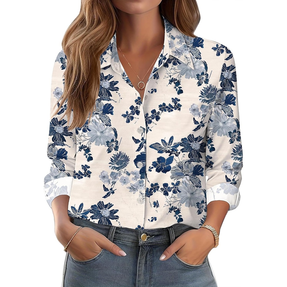 image:imageZeagoo Button Down Shirts for Women Dressy Printed Long Sleeve BlouseSf198