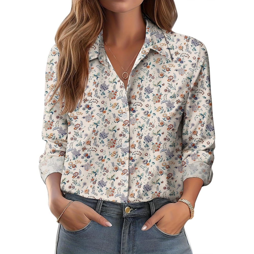 image:imageZeagoo Button Down Shirts for Women Dressy Printed Long Sleeve BlouseXh216