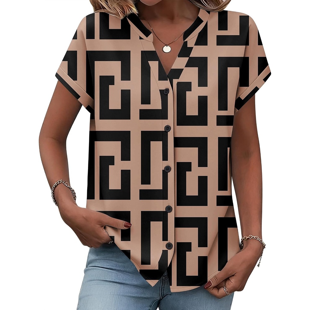 image:imageZeagoo Button Down Shirts for Women Short Sleeve Tops V Neck Collar Blouses Business Casual OutfitsJh308