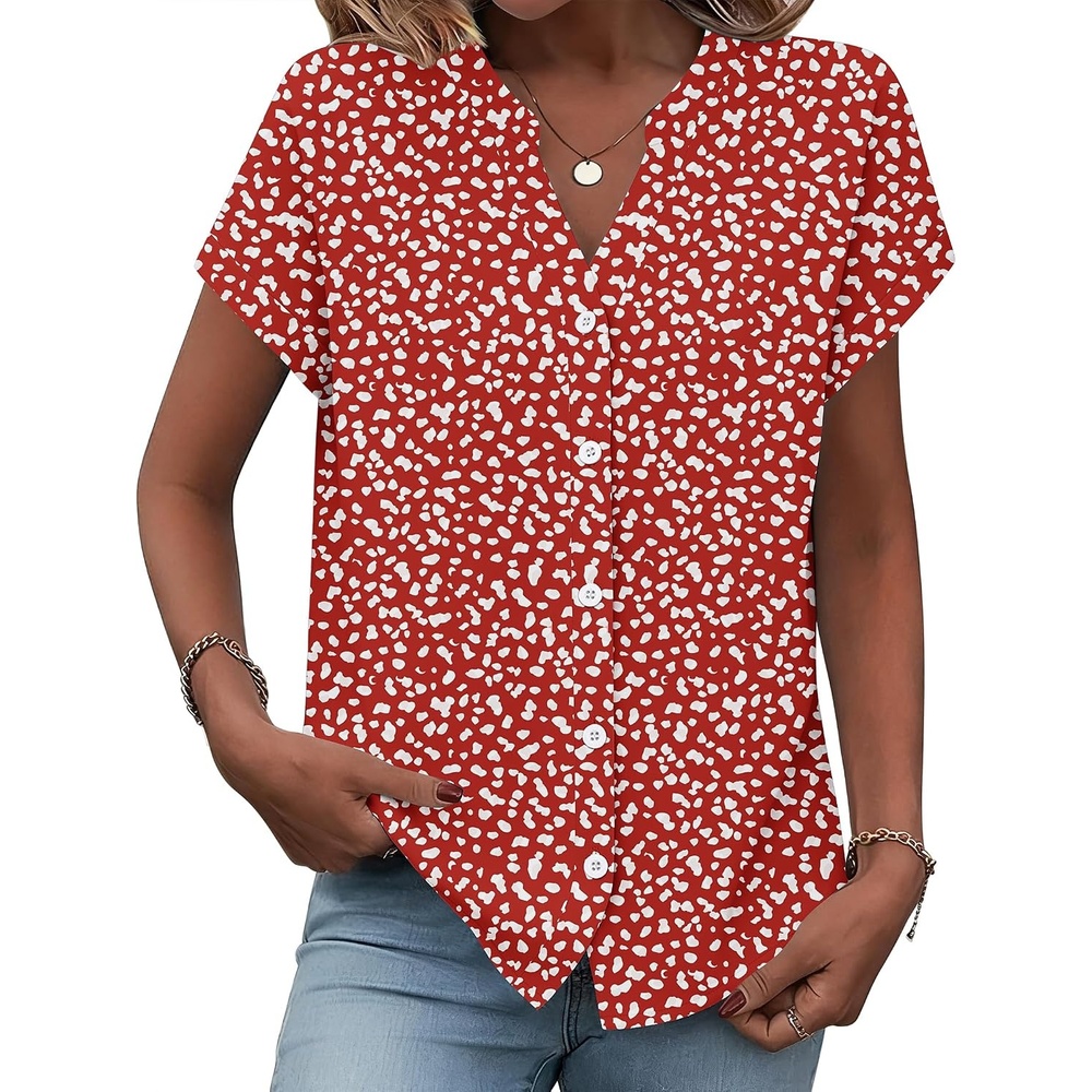 image:imageZeagoo Button Down Shirts for Women Short Sleeve Tops V Neck Collar Blouses Business Casual OutfitsJh590