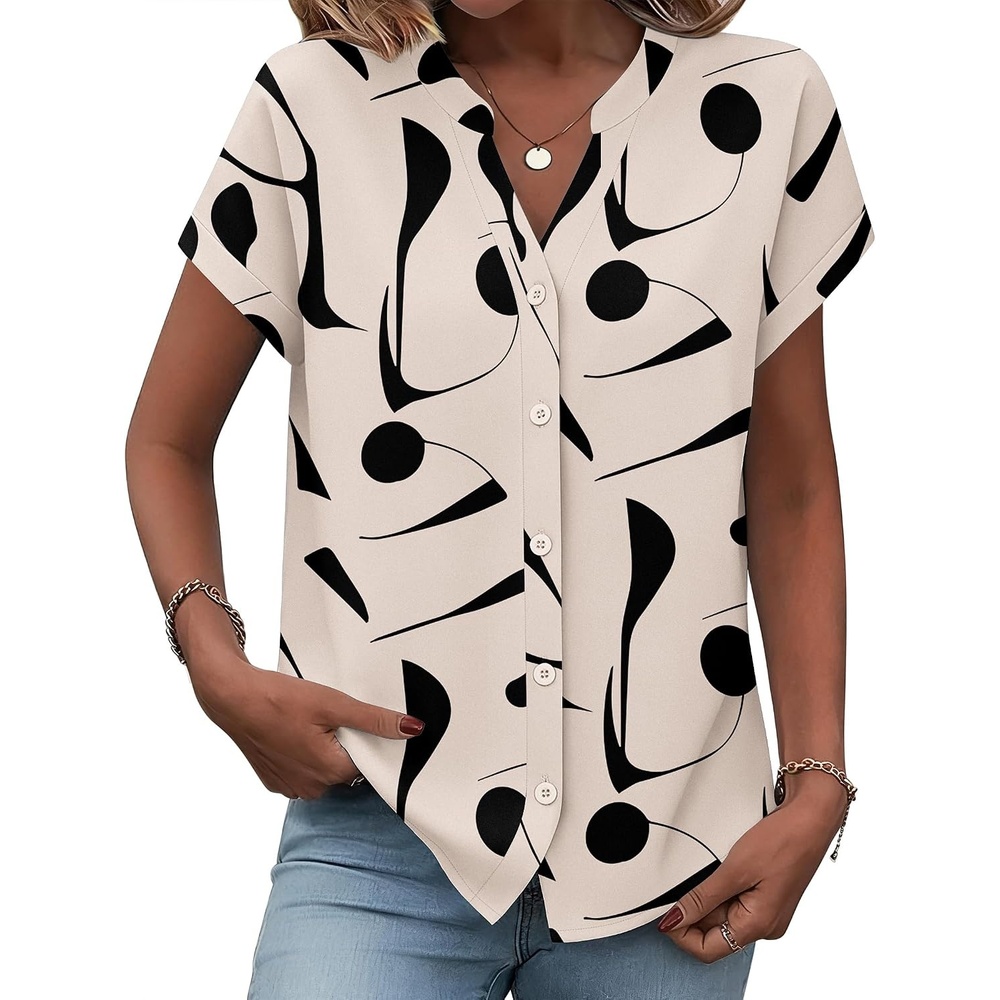 image:imageZeagoo Button Down Shirts for Women Short Sleeve Tops V Neck Collar Blouses Business Casual OutfitsJh602