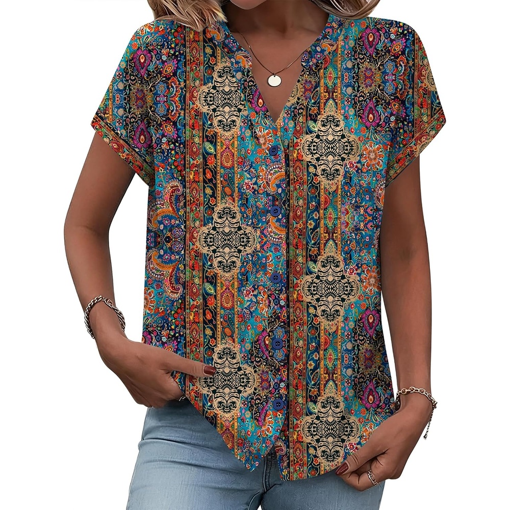 image:imageZeagoo Button Down Shirts for Women Short Sleeve Tops V Neck Collar Blouses Business Casual OutfitsMz721