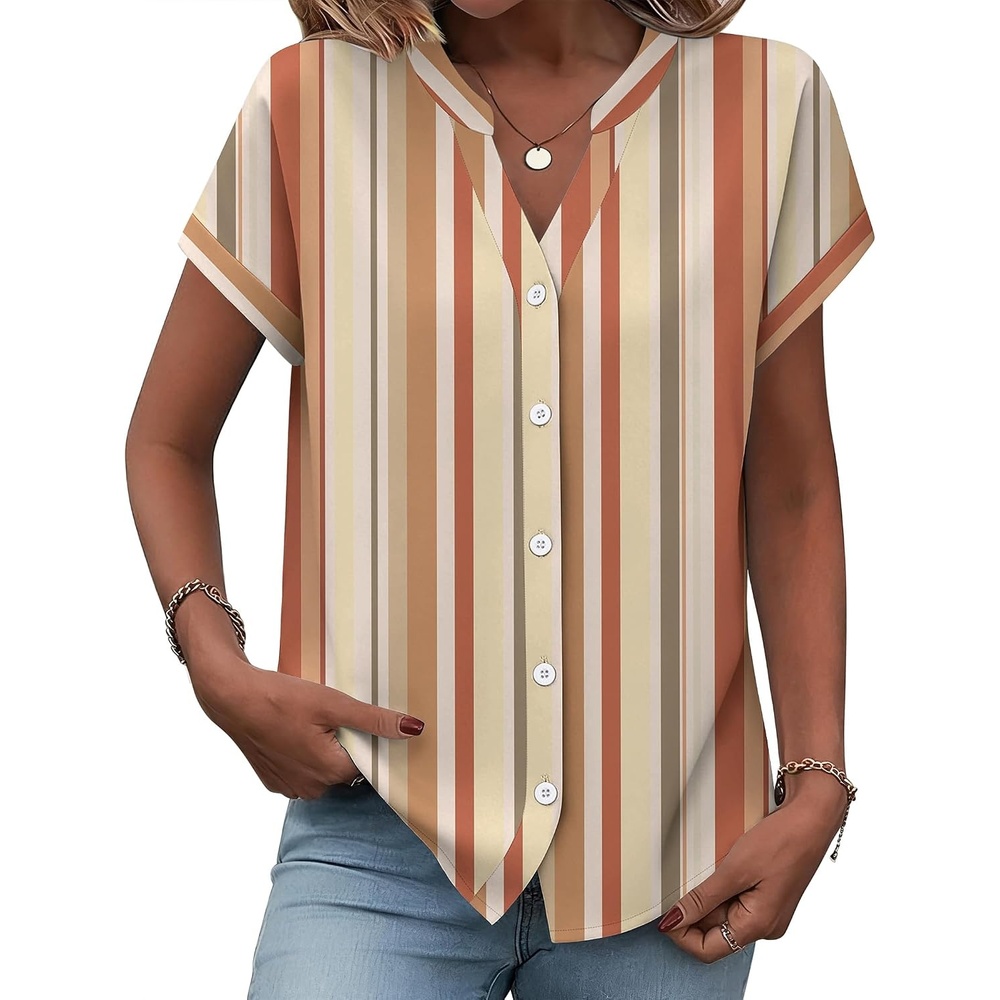 image:imageZeagoo Button Down Shirts for Women Short Sleeve Tops V Neck Collar Blouses Business Casual OutfitsTw720
