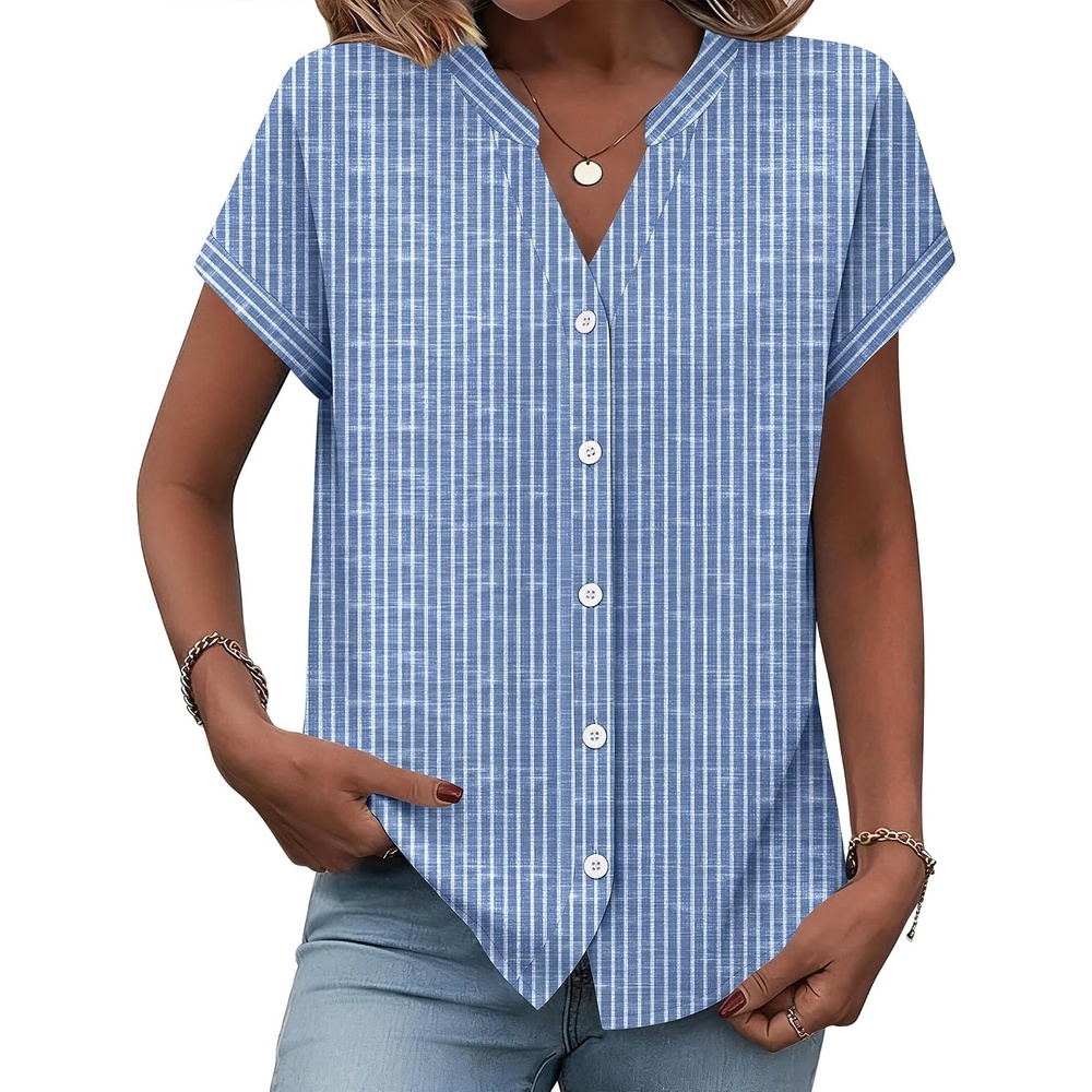 image:imageZeagoo Button Down Shirts for Women Short Sleeve Tops V Neck Collar Blouses Business Casual OutfitsTz273