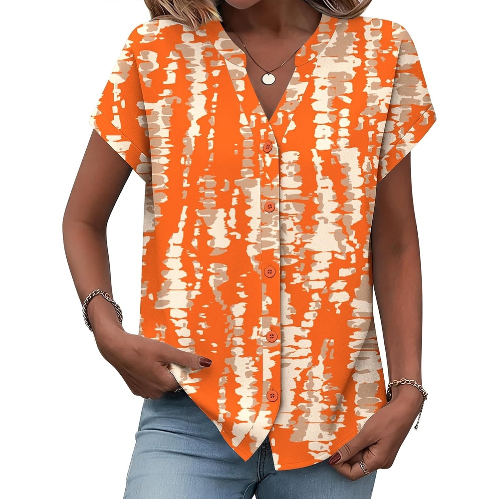 image:imageZeagoo Button Down Shirts for Women Short Sleeve Tops V Neck Collar Blouses Business Casual OutfitsZr466