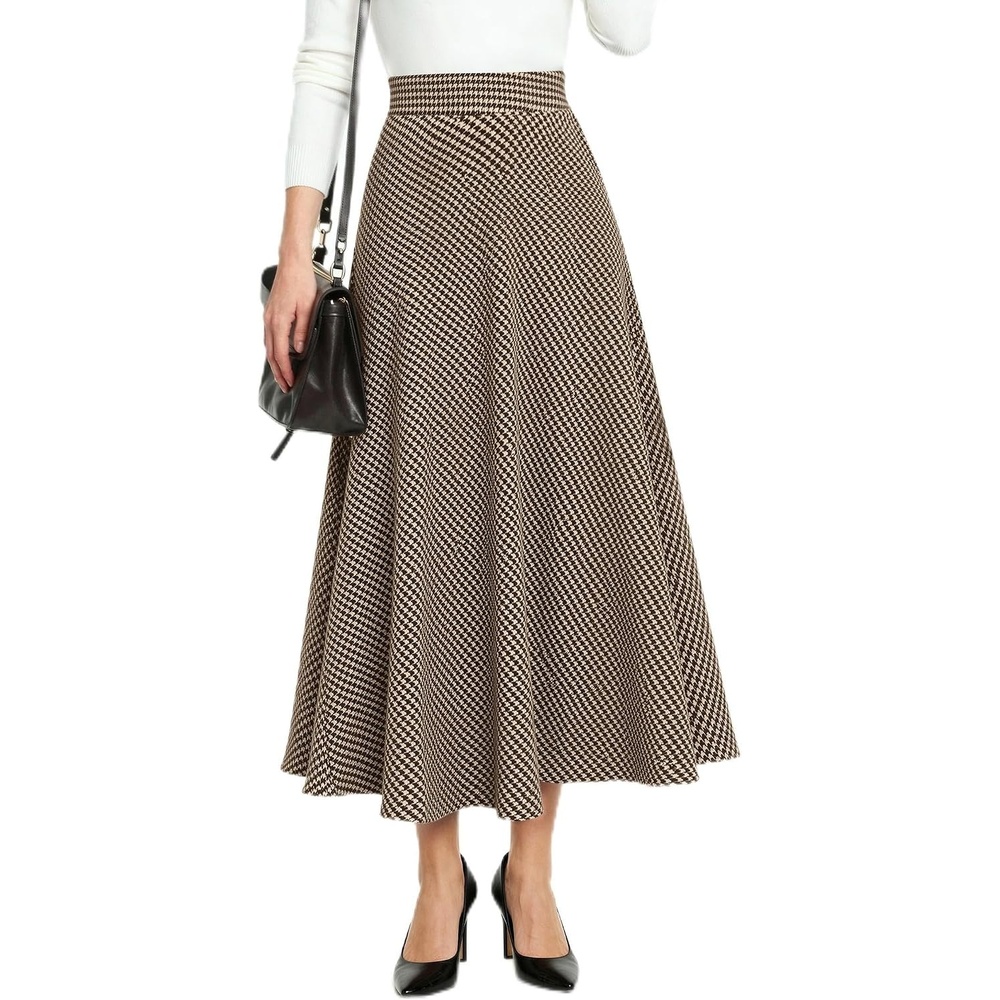 image:imageZeagoo Plaid Skirts for Women Elastic Waist Aline Tartan Skirt with PocketsBlack Khaki