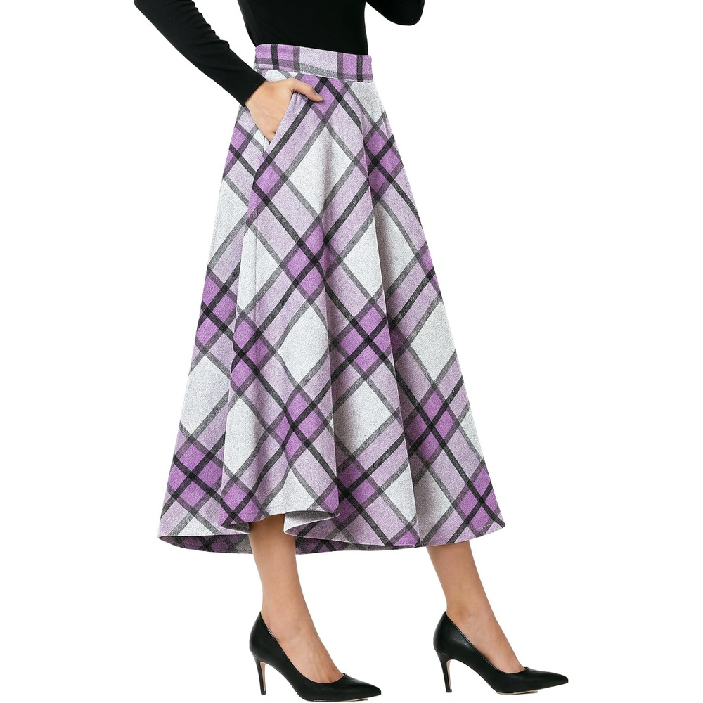 image:imageZeagoo Plaid Skirts for Women Elastic Waist Aline Tartan Skirt with PocketsGw130