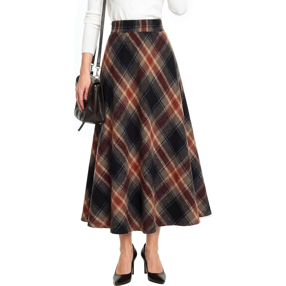 image:imageZeagoo Plaid Skirts for Women Elastic Waist Aline Tartan Skirt with PocketsGw53