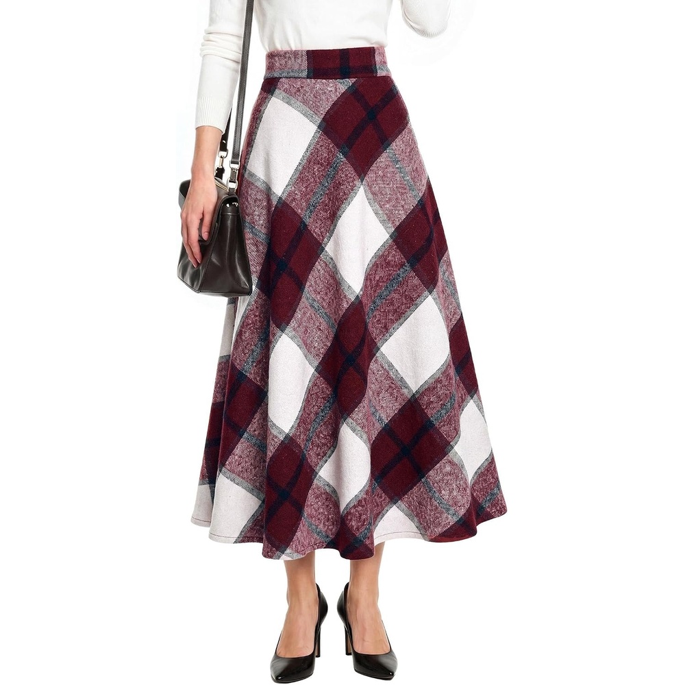 image:imageZeagoo Plaid Skirts for Women Elastic Waist Aline Tartan Skirt with PocketsPlaid Red