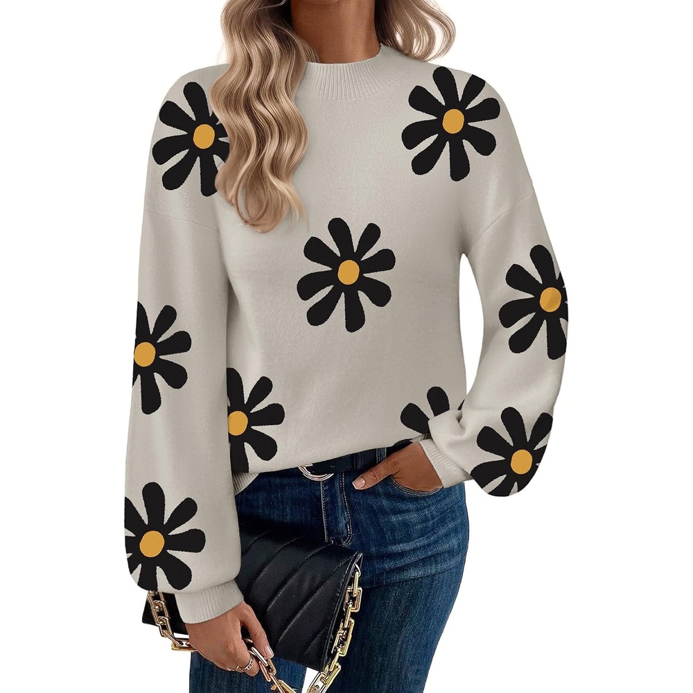 image:imageZeagoo Sweaters for Women Fall Fashion 2025 Trendy Long Sleeve Turtleneck Pullover Lantern Knit Sweater TopsApricotflower