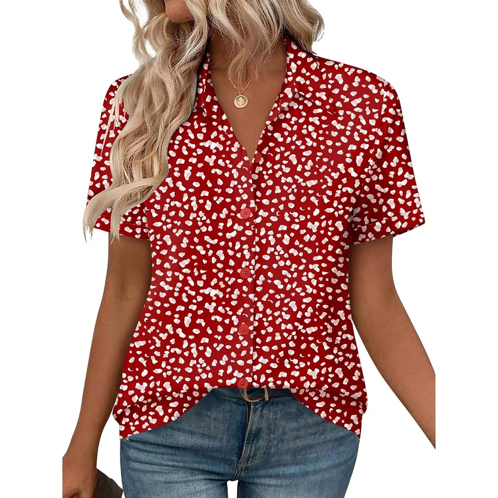 image:imageZeagoo Womens Button Down Blouse Rolled Cuffed Short Sleeve Shirts Casual Work Blouse Summer Hawaiian OutfitsJh590
