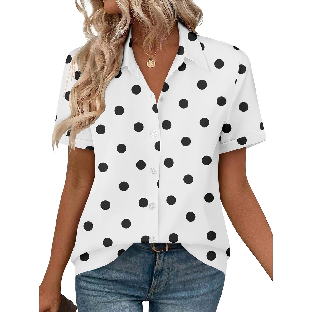 image:imageZeagoo Womens Button Down Blouse Rolled Cuffed Short Sleeve Shirts Casual Work Blouse Summer Hawaiian OutfitsJh592
