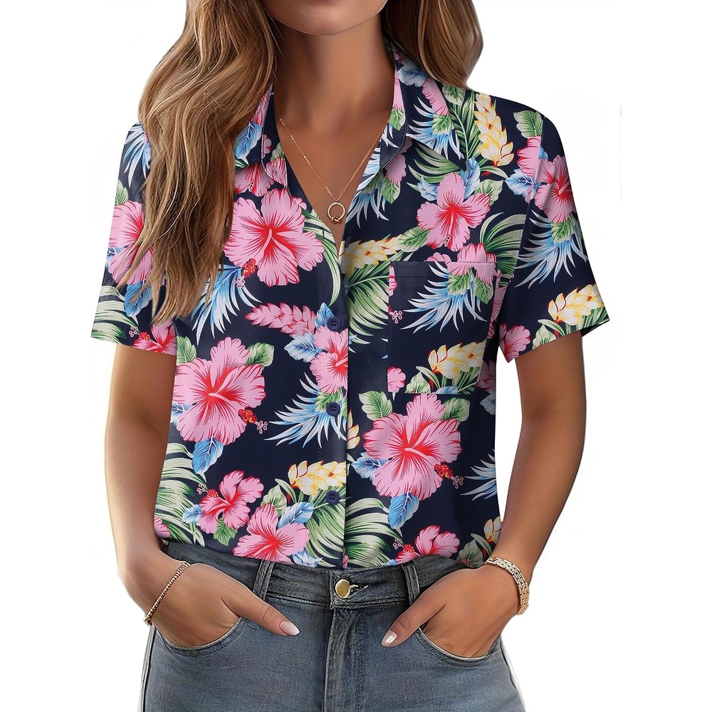 image:imageZeagoo Womens Button Down Shirt Bust Pocket Short Sleeve Blouses Summer TopHf60