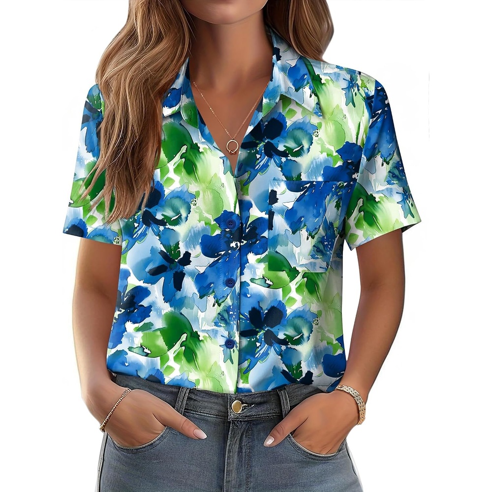 image:imageZeagoo Womens Button Down Shirt Bust Pocket Short Sleeve Blouses Summer TopWf32