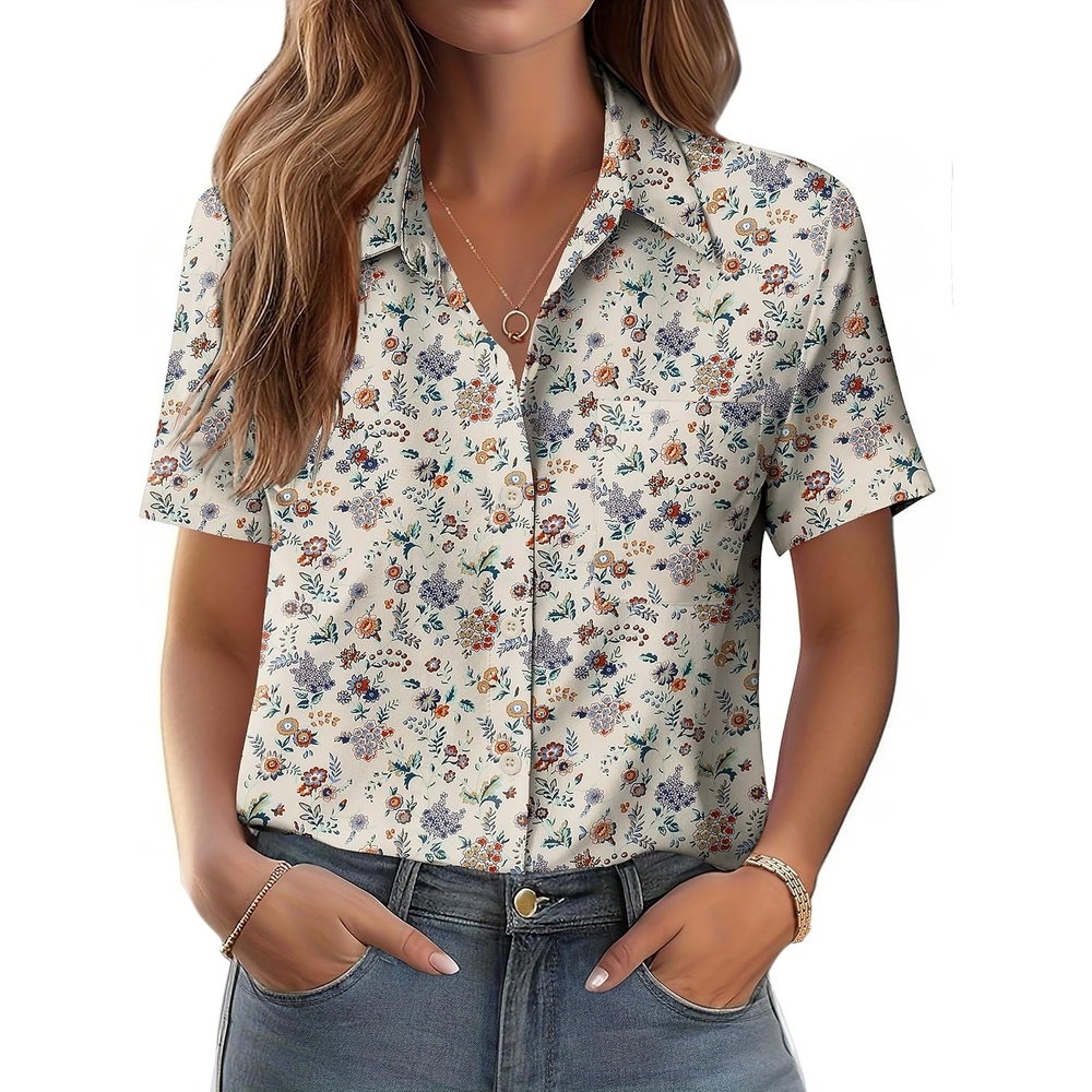 image:imageZeagoo Womens Button Down Shirt Bust Pocket Short Sleeve Blouses Summer TopXh51