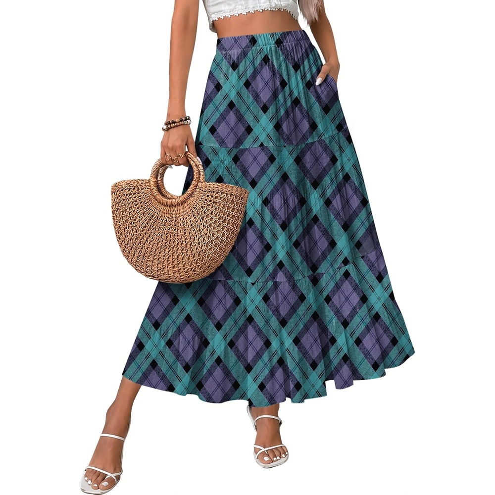 image:imageZeagoo Womens Chiffon Elastic High Waist Pleated Maxi Skirt with PocketsGw563